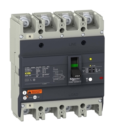 Силовой автомат Schneider Electric Easypact EZC 250, TM-D c диф защитой, 25кА, 4P, 200А