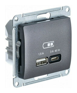 Розетка USB+USB type C Systeme Electric GLOSSA, скрытый монтаж, графит, GSL001329