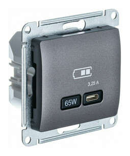 Розетка USB type C Systeme Electric GLOSSA, скрытый монтаж, графит, GSL001327