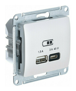 Розетка USB+USB type C Systeme Electric GLOSSA, скрытый монтаж, перламутр, GSL000629