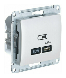 Розетка USB type C Systeme Electric GLOSSA, скрытый монтаж, перламутр, GSL000627
