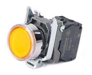 Кнопка SB4 с подсветкой в сборе модульная 22мм желтая металл 24ВDC 1НО