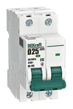 Автоматический выключатель DEKraft ВА-103 2P 25А (D) 6кА, 12355DEK